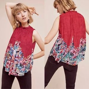 Deletta red bird print top, XS